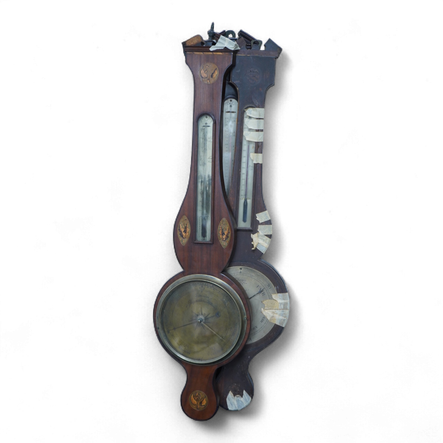 Three 19th century banjo barometers - as viewed